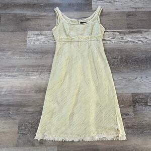 Debora Sinibaldi Dress Yellow Tweed Wool Blend Midi Raw Hem Made in Italy